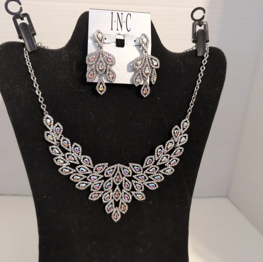 INC International Concepts Rhinestone Necklace and Matching Dangling Earring Set